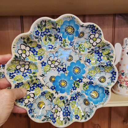 Egg Plate ~ Blue/green/yellow 9"