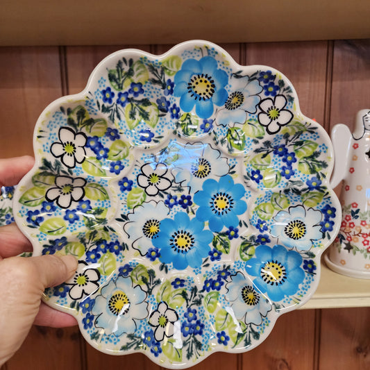 Egg Plate ~ Blue/green/yellow 9"