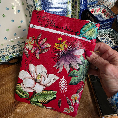 Anuschka ~ Crossbody Red / Dragonfly Double Zip Travel bag