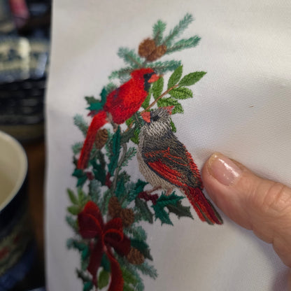 Towel ~  Cardinal - Winter Bird on Branches Kitchen Tea Towel