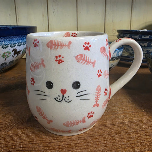 Mug Red 11oz Kitty / Fish Bones