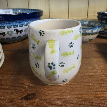 Mug Green 11oz Kitty / Fish Bones