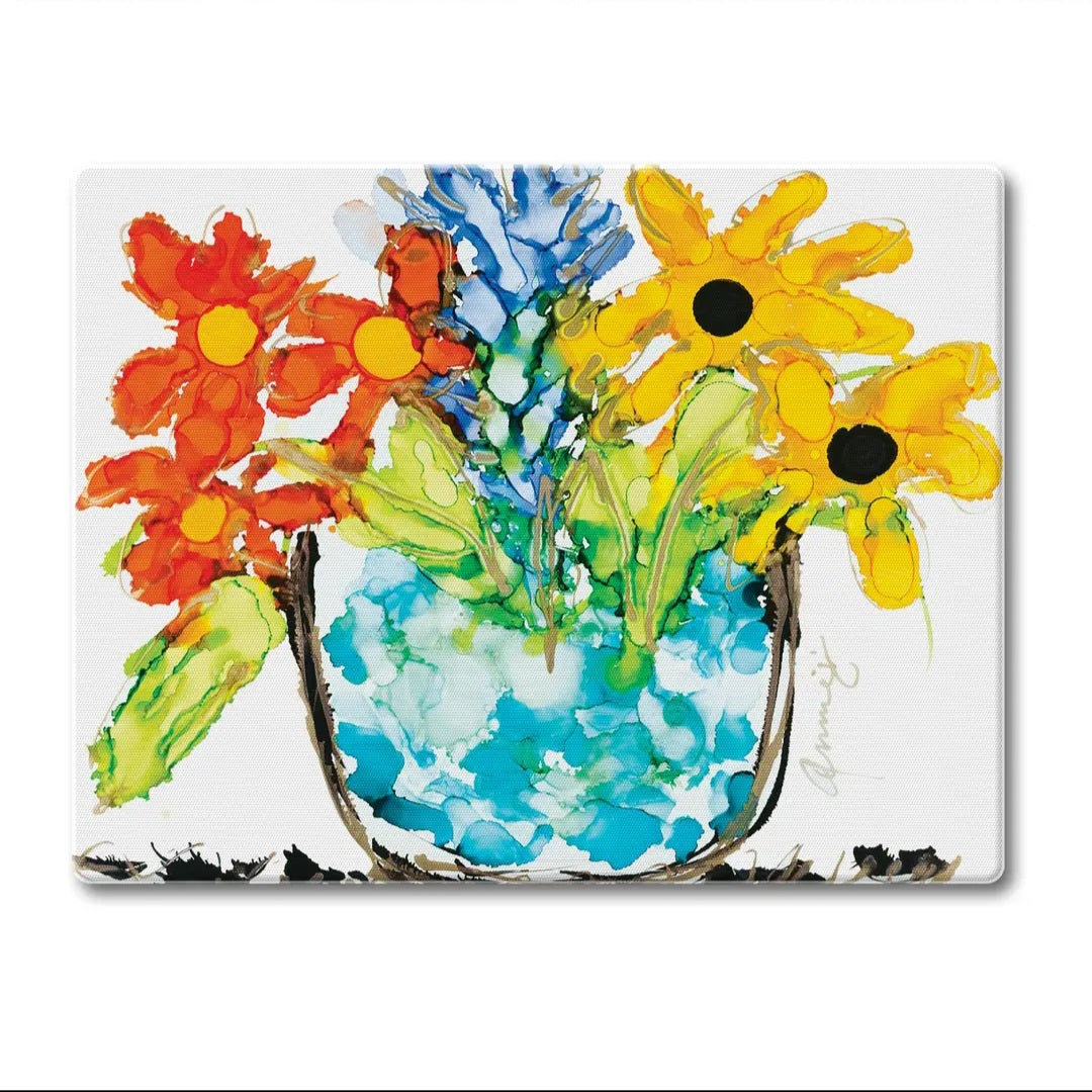 Cutting Board Red,yellow lovitude / Counter Saver Glass 8" x 10". **Not Polish Pottery