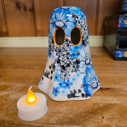 Ghost Luminary ART1 / blue w/ spiders figurine. 5.5" H