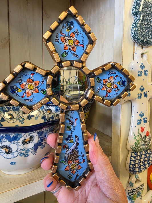 Mirror ~ Cross 8"x6"  blue *NOT POLISH POTTERY