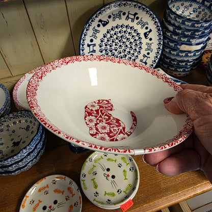 Burleigh ~ RED Bowl Calico Cat ~ 8 oz cereal bowl  *** NOT Polish Pottery