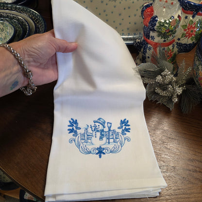 Towel ~ Festive Winter Snowman Tea Towel with Embroidered Detail