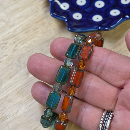 Jewelry ~ 2 pc Orange/Aqua stretch bracelet Czech