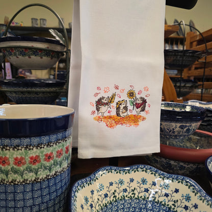 Towel ~ Hedgehog Embroidery tea Towel  Whimsical Autumn Fun