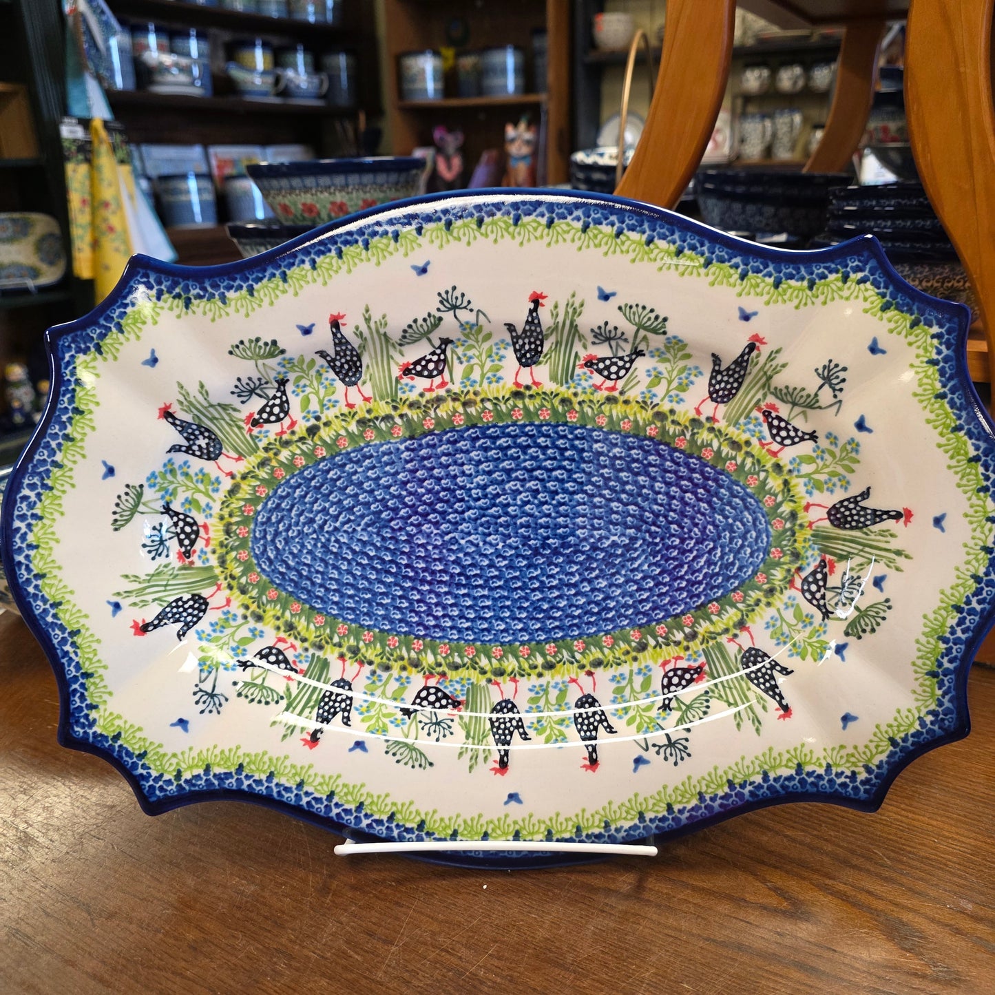 Platter 18"x12"  Black & White Chickens / Cezar large