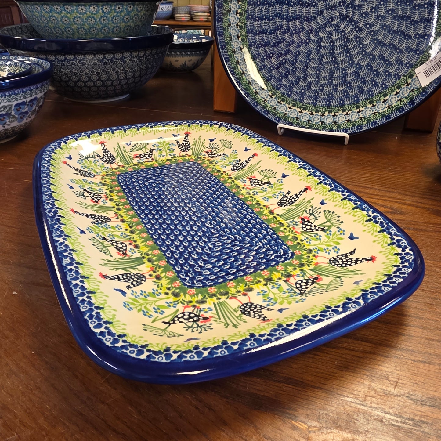 Platter 13"x9"  Black & White Chickens