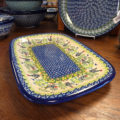 Platter 13"x9"  Black & White Chickens