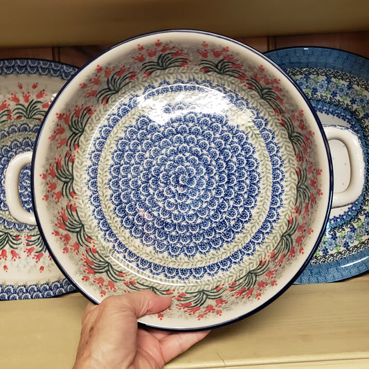 Baker ~ Round w/ Handles ~ 10" 420-1437X Crimson Bells