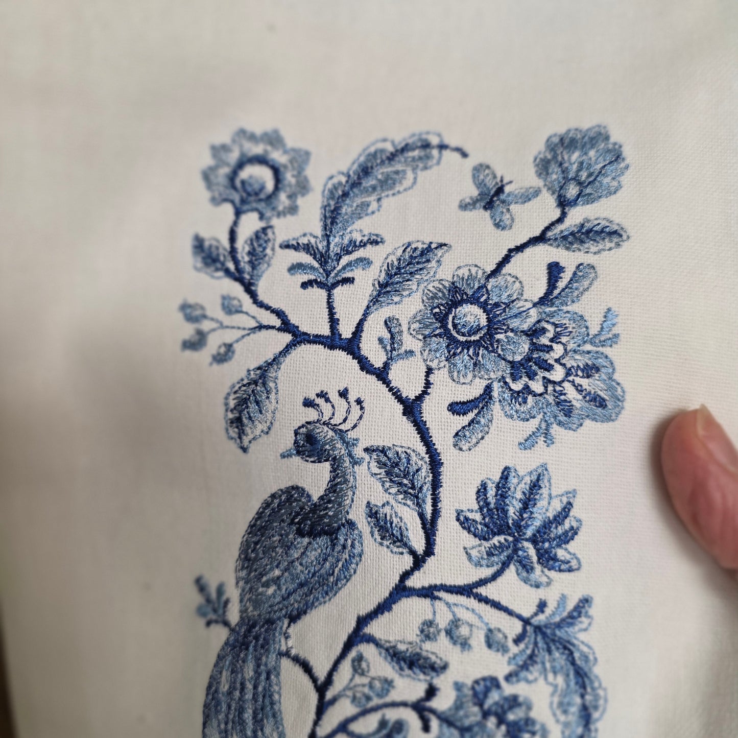 Towel ~Vintage Inspired Delft Blue Tea Towel - Peacock and Flowers