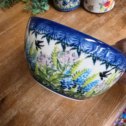Bowl 5" / 12 oz ~ pink/blue / black birds