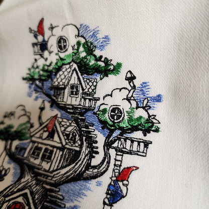 Towel ~ gnome tree house Tea Towel with Embroidered Detail