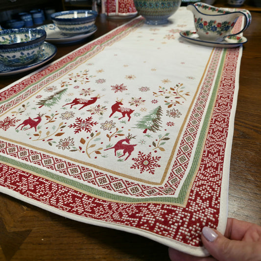 Runner Ivory with red border Holiday 20" x 68" #4833
