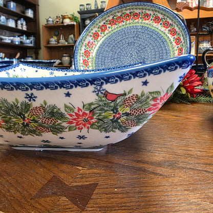 Bowl ~ Square 11" Cardinal and Poinsettia XL