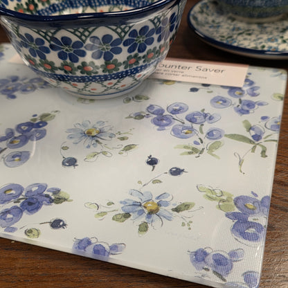 Cutting Board Blues/ Counter Saver Glass 8" x 10". **Not Polish Pottery