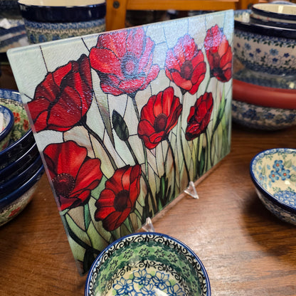 Cutting Board: *Lighter* Poppy Charcuterie Tray: 8x11 inch  Tempered Glass   *** NOT Polish Pottery ***