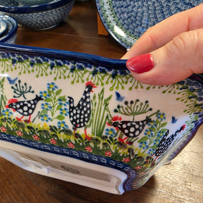 Bowl ~ 9.5" square  Black & White Chickens