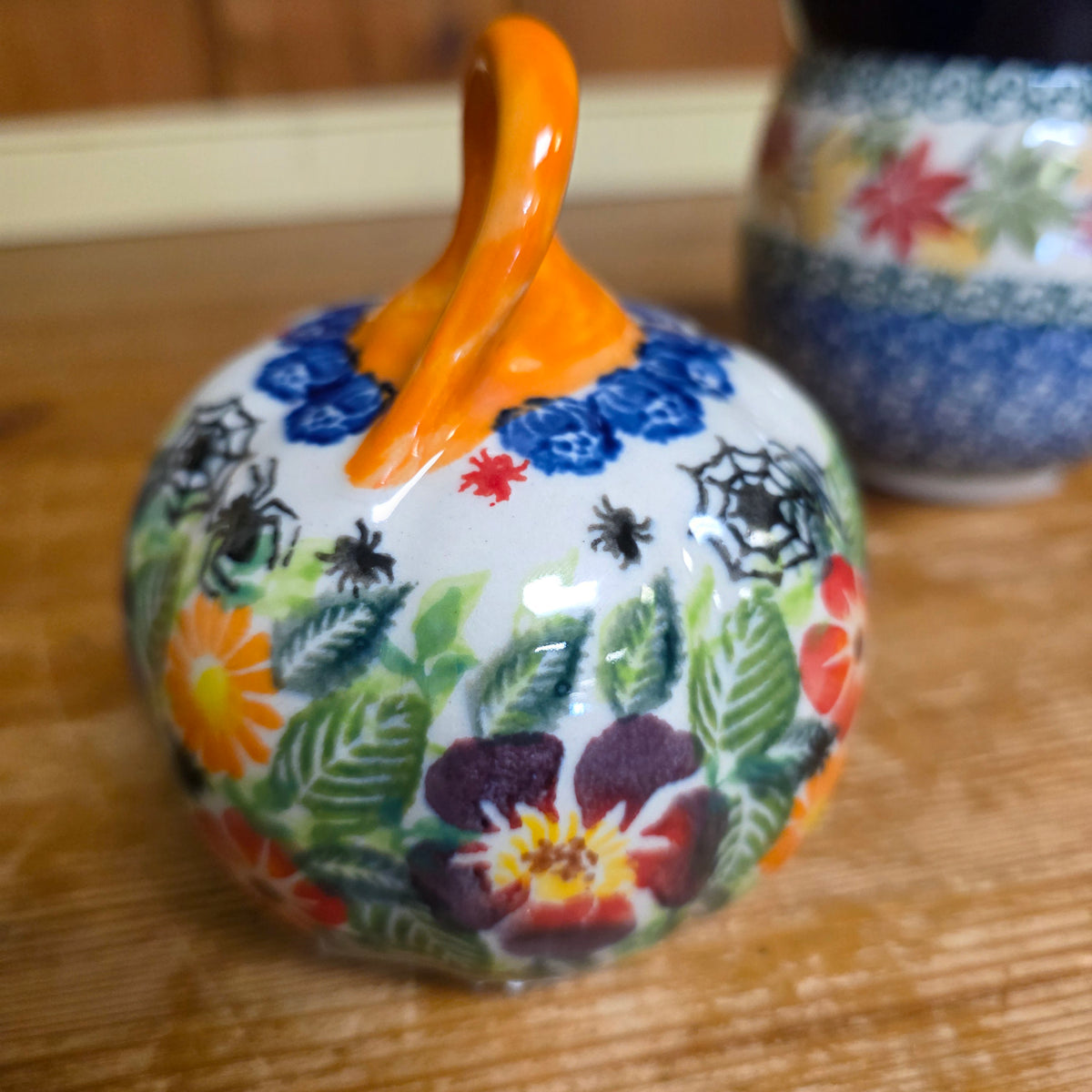 Pumpkin 4"  flowers and spiders web ART1    #4
