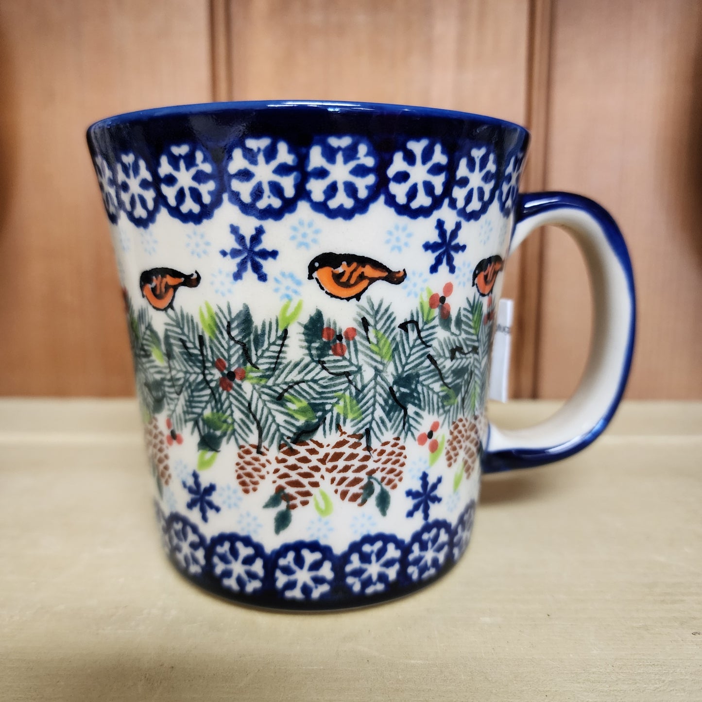 Mug 14 oz bird and pine cones