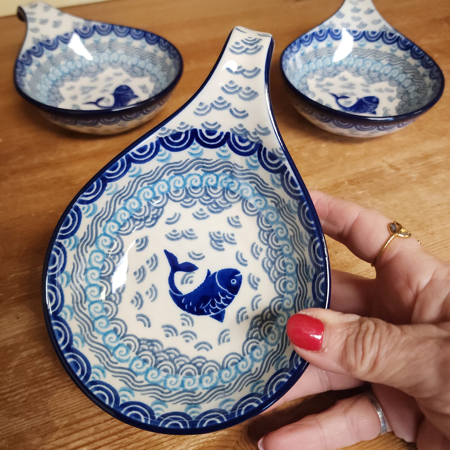 Condiment Bowl w/handle ~ 4.5" 2372X ~ Deep Blue Sea ~ Koi Fish