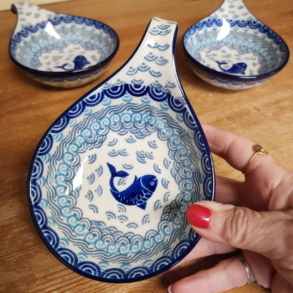 Condiment Bowl w/handle ~ 4.5" 2372X ~ Deep Blue Sea ~ Koi Fish