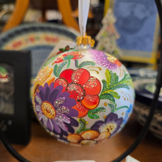 Ornament ~  Ukrainian Petrykivka Floral Glass Ball Diameter: 4 Inches