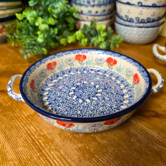 C40 ~ Round Baker w/handles - 6-3/4"    C40-2901X  Red Poppy Garden pf0526