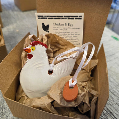 Ornament ~ (C) White Chicken with Egg (3")   **NOT POLISH POTTERY**