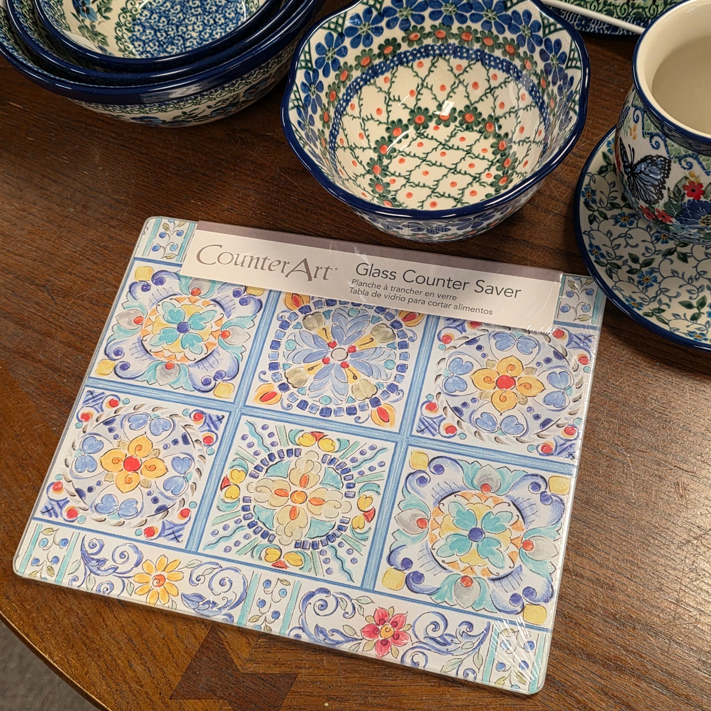 Cutting Board Tiles Morning Bloom / Counter Saver Glass 8" x 10". **Not Polish Pottery