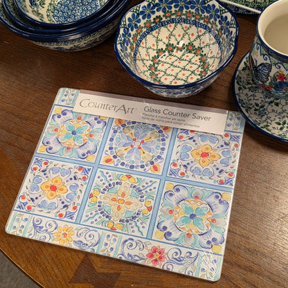 Cutting Board Tiles Morning Bloom / Counter Saver Glass 8" x 10". **Not Polish Pottery
