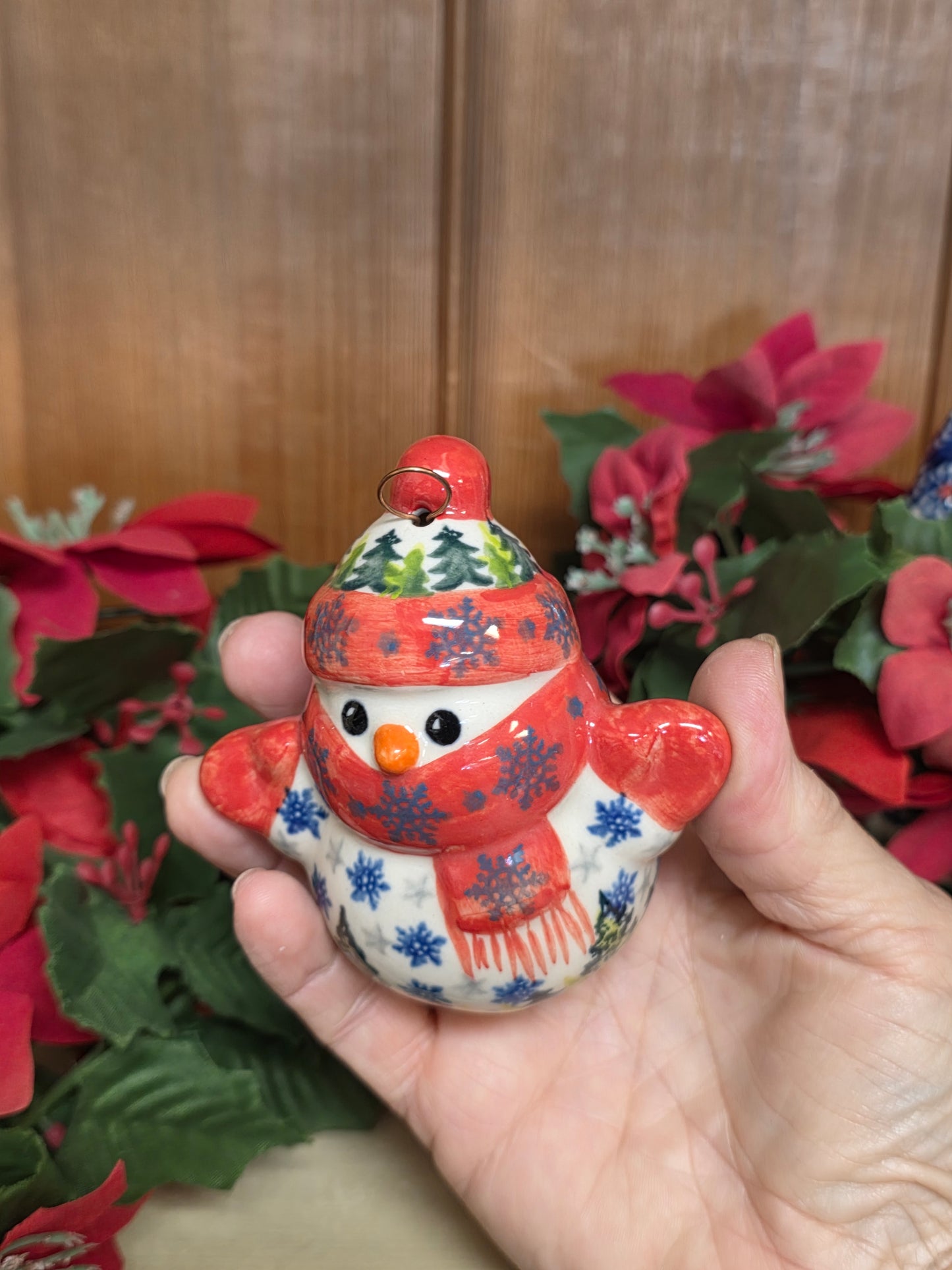 Snowman red scarf / green trees (3")