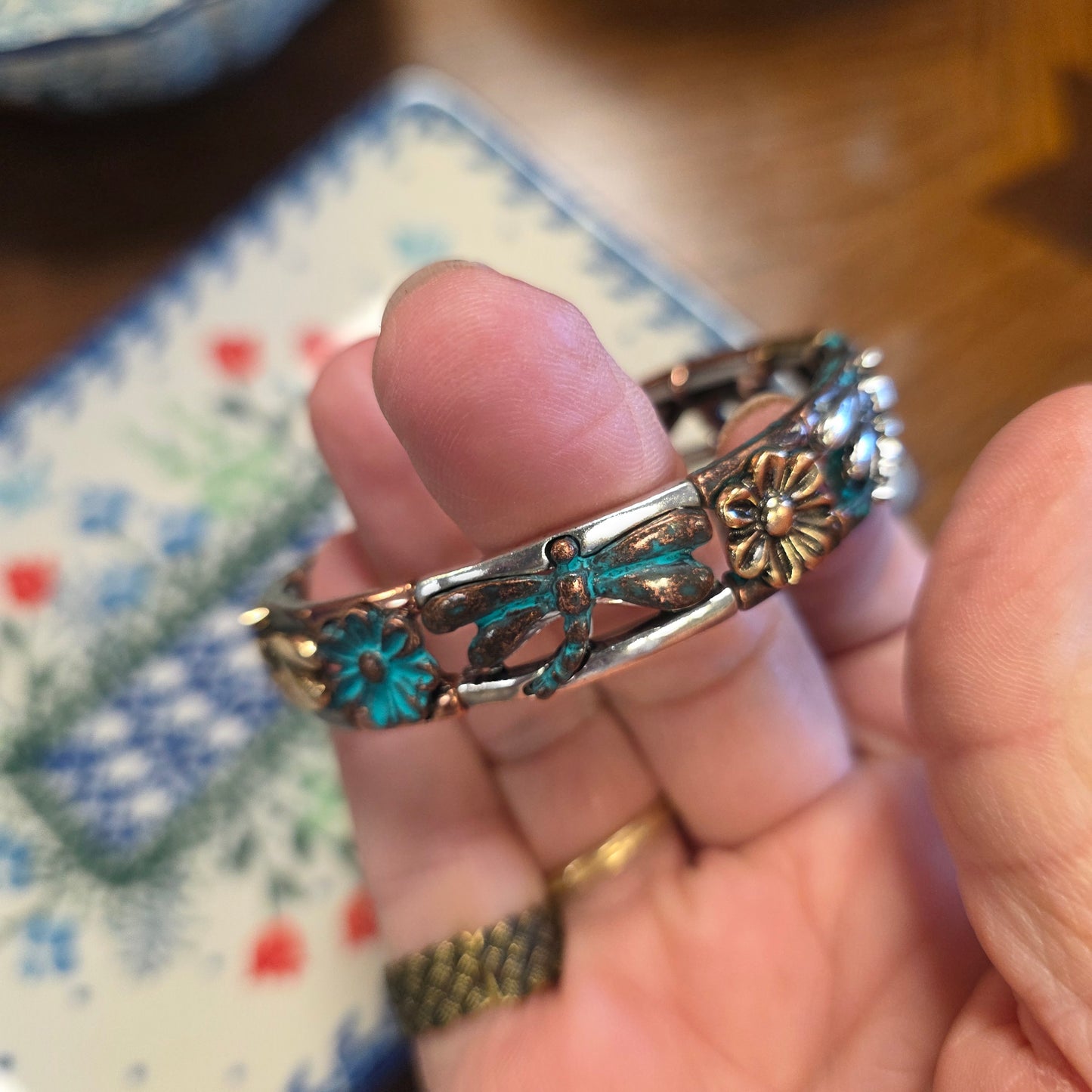 Jewelry Bracelet #2 Patina Vintage look # 1    Dragonfly stretch braceletJewelry ~