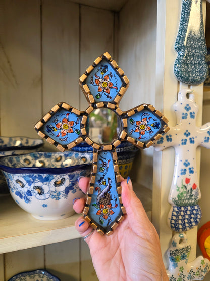 Mirror ~ Cross 8"x6"  blue *NOT POLISH POTTERY