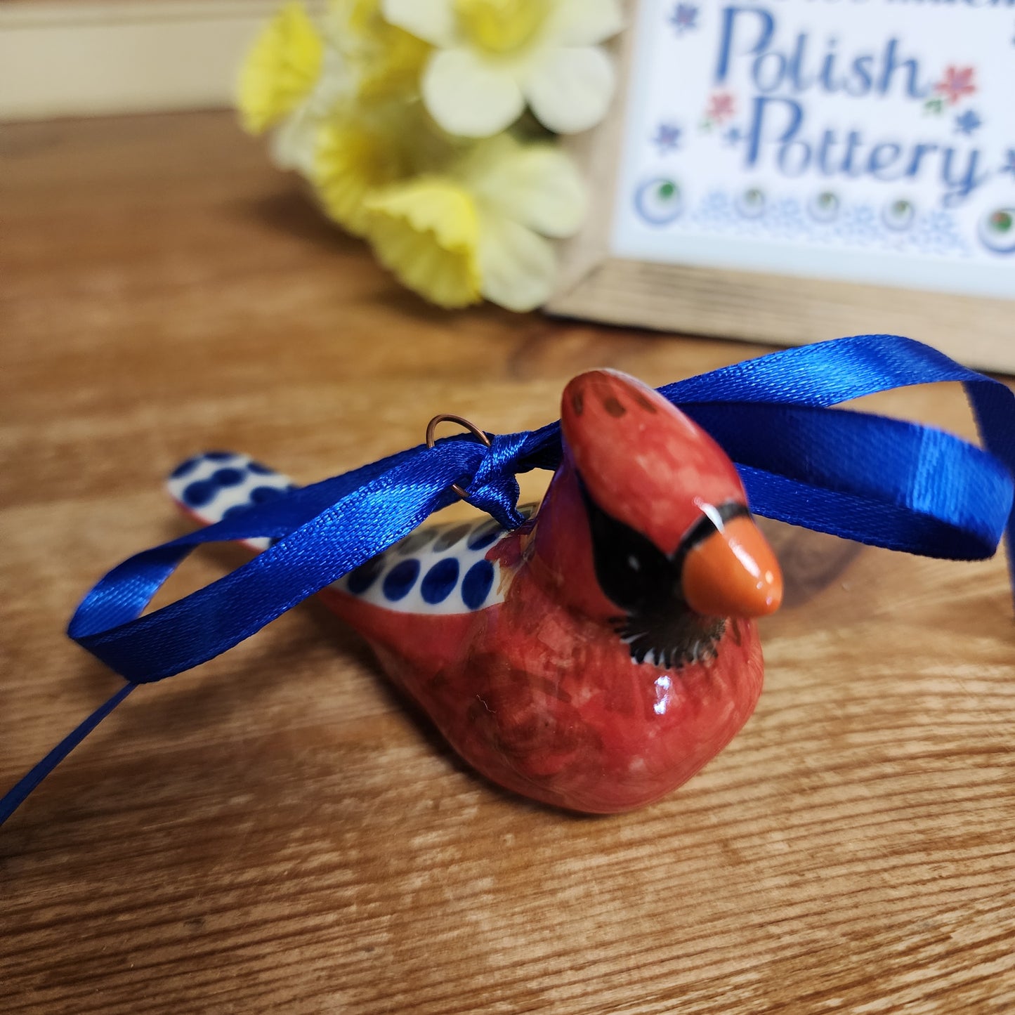 Cardinal #2 / big blue dots 3.5"  Ornament