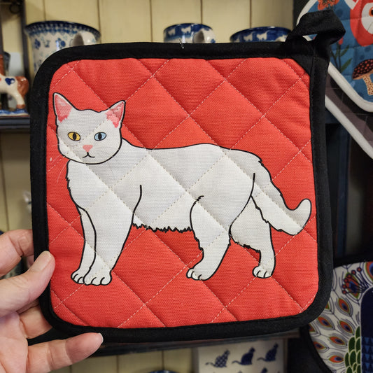 Pot Holder ~ White Kitty / eyes are blue and yellow