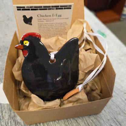 Ornament ~ (A) black Chicken with Egg (3")   **NOT POLISH POTTERY**