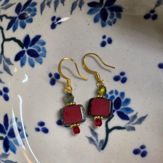 Earrings ~ Square ~ Red
