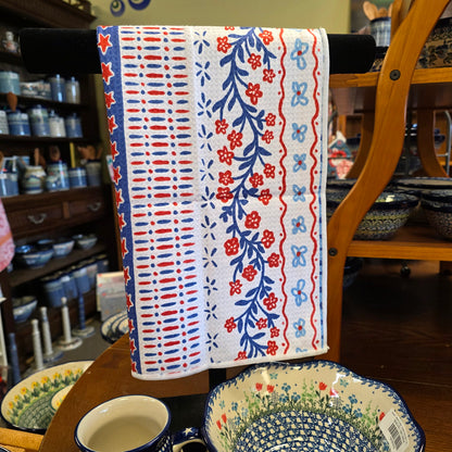 Towel /poly ~ Delphinium Waffle Recycled Dish Towel Americana USA 4th of July
