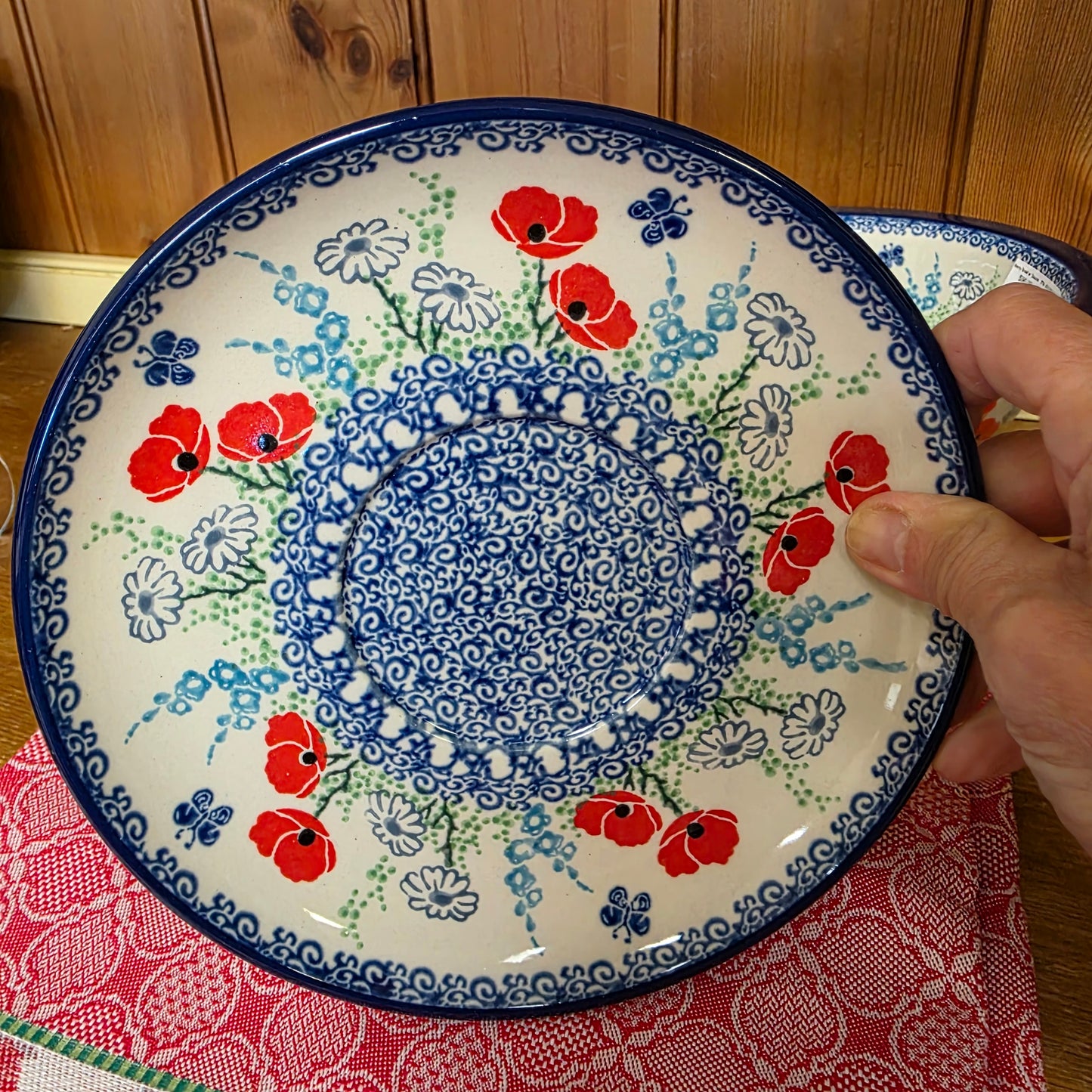 Berry Bowl w/ Saucer   8"W  470-2901X  Red Poppy Garden pf0526