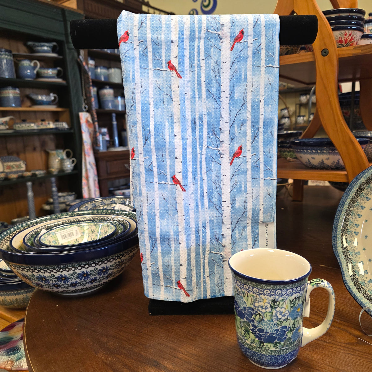 Towel /poly ~ Blue Birch Trees & Cardinals