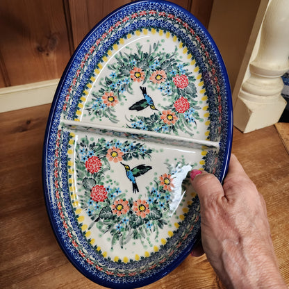 Dish ~ Divided ~ Oval large164-U3357 ~ T. Liana Hummingbird