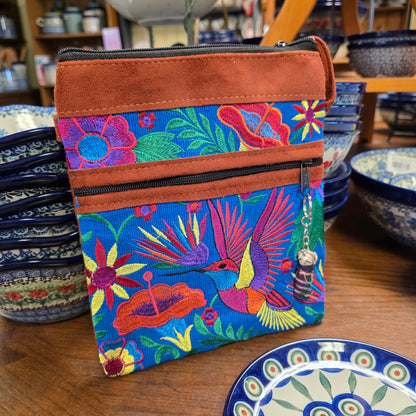 Embroidered Hummingbird blue ~  Faux Leather Crossbody Purse