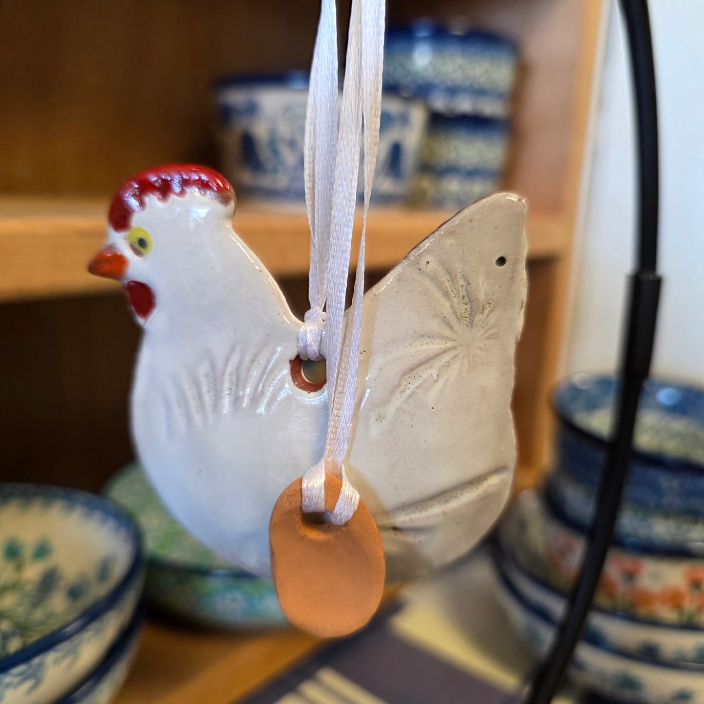 Ornament ~ (D) White Chicken with Egg (3")   **NOT POLISH POTTERY**