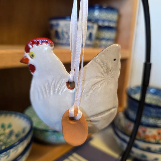 Ornament ~ (D) White Chicken with Egg (3")   **NOT POLISH POTTERY**