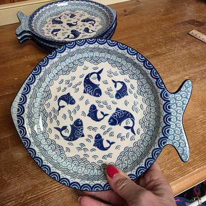 Fish Shaped Plate ~ 8.5"x 7.5" 2372X ~ Deep Blue Sea ~ Koi Fish