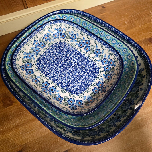 Set of 3 ~ Rectangular Serving Bakers ~ Blue/green mix (saves $30)